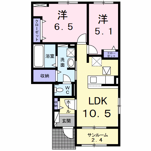 マーレ・カイＤ　DKの間取り