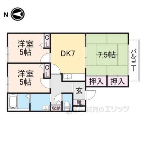 御所市大字竹田のアパートの間取り