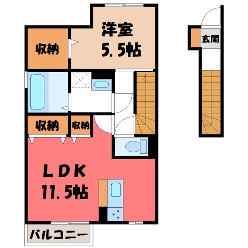 【宇都宮市ゆいの杜のアパートの間取り】