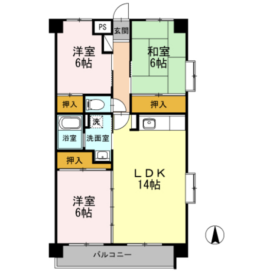 広島市佐伯区藤垂園のマンションの間取り