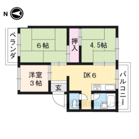 京都市左京区岩倉花園町のマンションの間取り