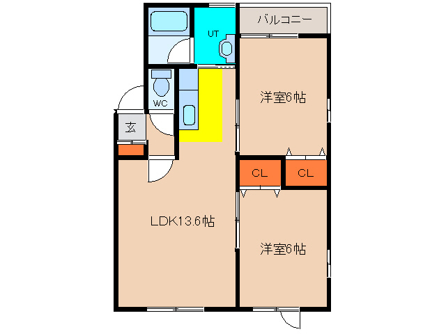 函館市高盛町のアパートの間取り