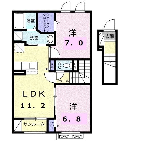 敦賀市山泉のアパートの間取り