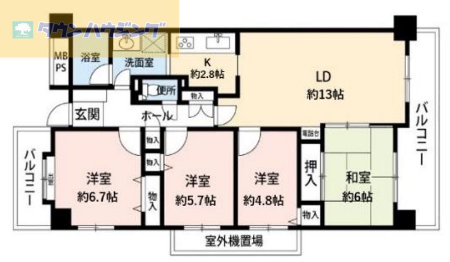 市川市南大野のマンションの間取り