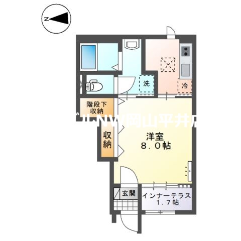 岡山市中区米田のアパートの間取り