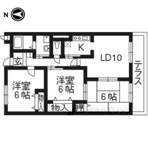 京田辺市草内一ノ坪のマンションの間取り