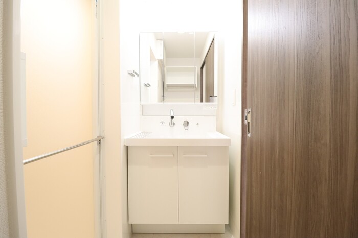 洗面設備　三面鏡のシャワードレッサーを搭載です。