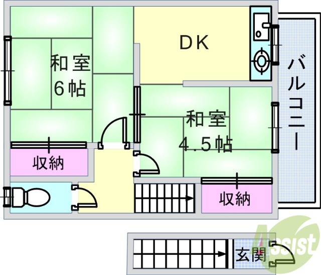 東鳴尾アパートD棟の間取り