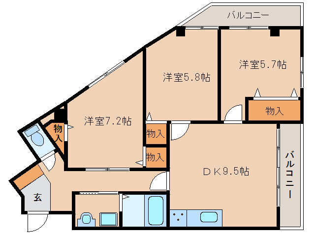 木津川市加茂町駅東のマンションの間取り