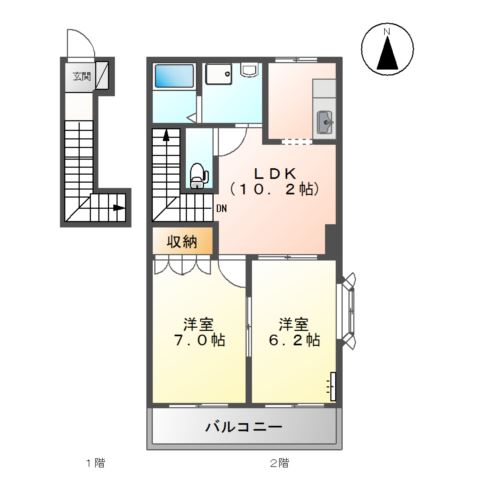 米子市陽田町のアパートの間取り