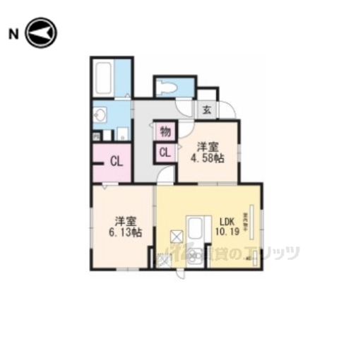 南丹市園部町小山東町のアパートの間取り