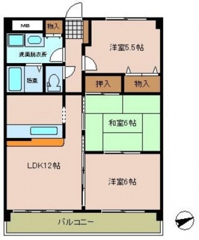 広島市安佐南区山本のマンションの間取り