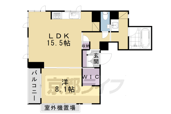 京都市左京区岡崎円勝寺町のマンションの間取り