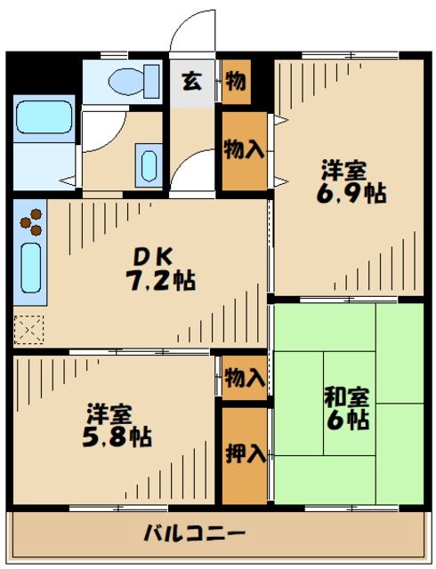 相模原市中央区東淵野辺のマンションの間取り