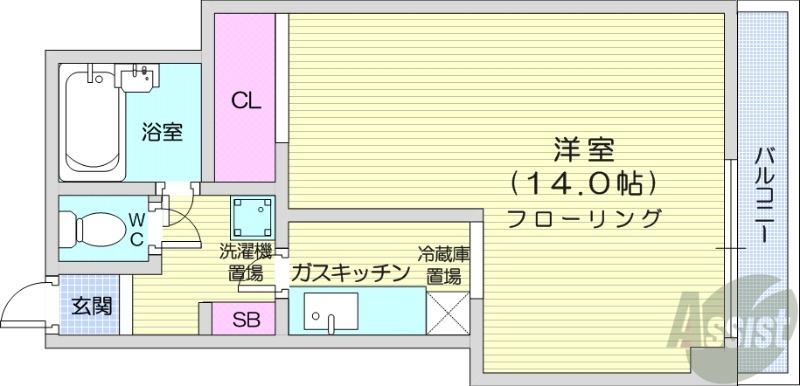 【札幌市中央区南一条西のマンションの間取り】