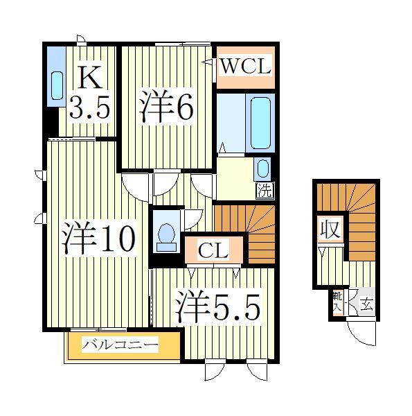 野田市山崎貝塚町のアパートの間取り