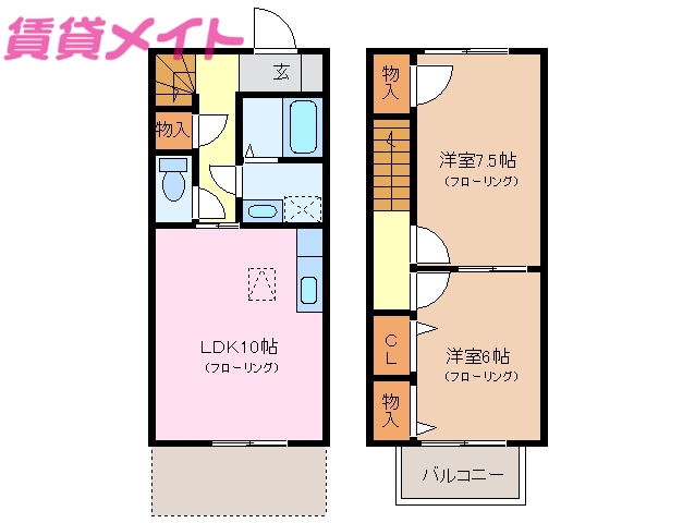 伊勢市通町のアパートの間取り