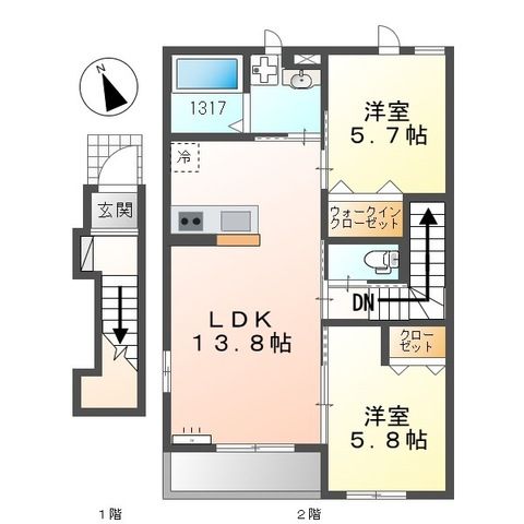 姫路市飾磨区阿成植木のアパートの間取り