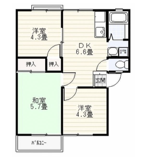 相模原市中央区弥栄のアパートの間取り