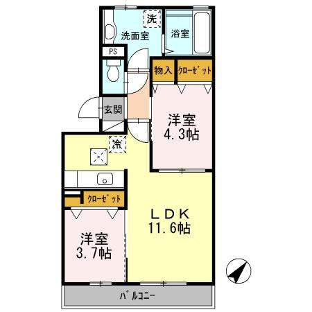 広島市東区上温品のアパートの間取り