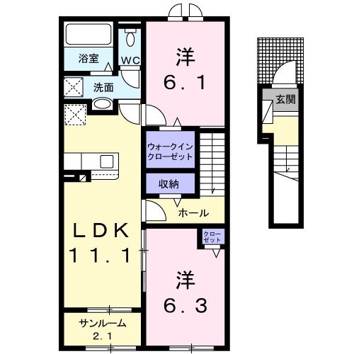 福岡県飯塚市鯰田（アパート）の賃貸物件の間取り