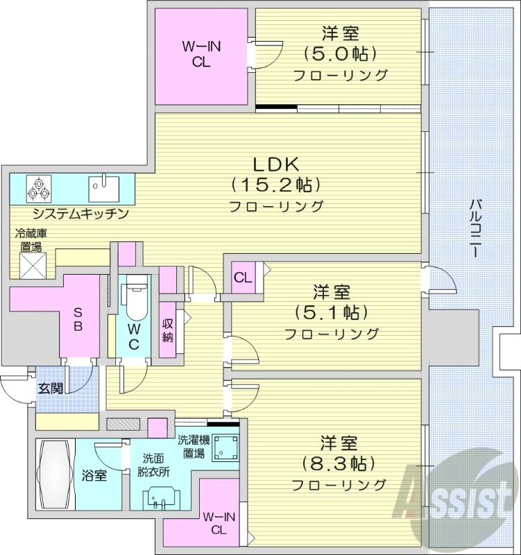 札幌市中央区北三条東のマンションの間取り