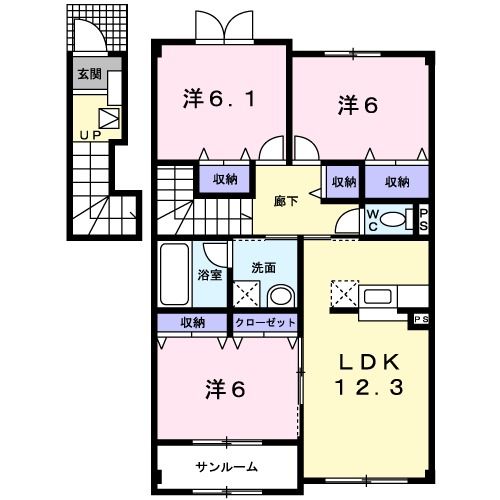 十和田市元町西のアパートの間取り