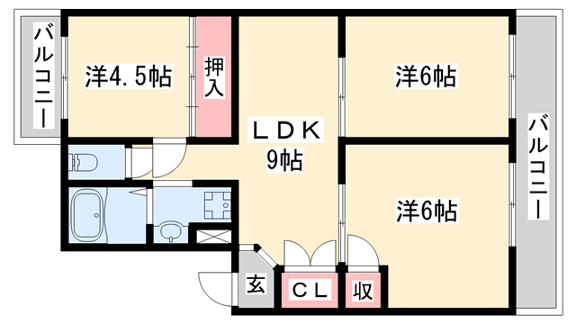 三木市吉川町大沢のマンションの間取り