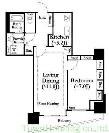 新宿区河田町のマンションの間取り