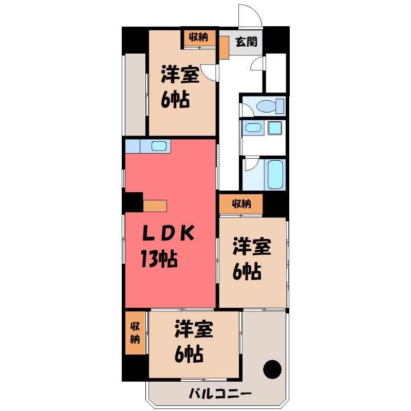 小山市駅東通りのマンションの間取り