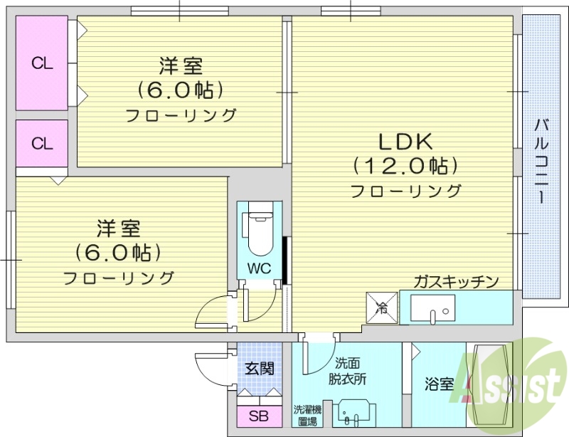 仙台市泉区大沢のアパートの間取り