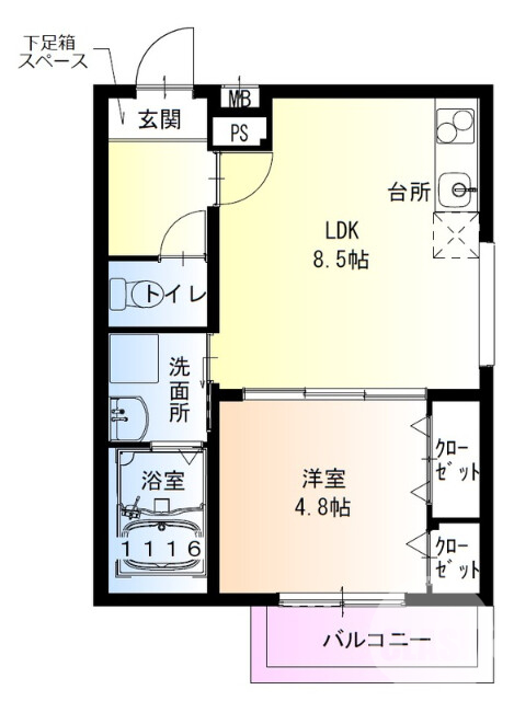 堺市東区白鷺町のアパートの間取り