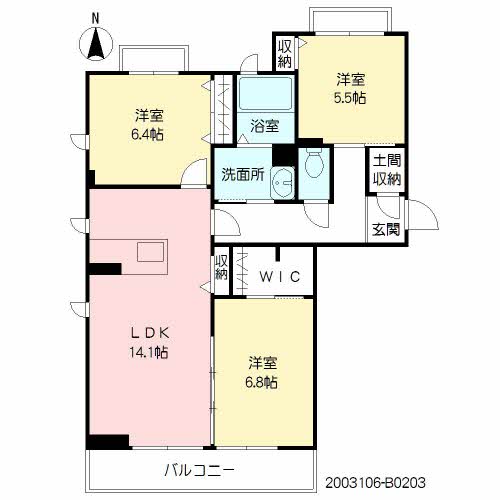 熊本市東区神園のマンションの間取り