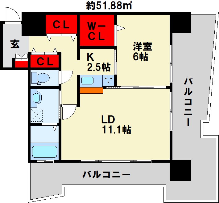 北九州市小倉北区竪町のマンションの間取り