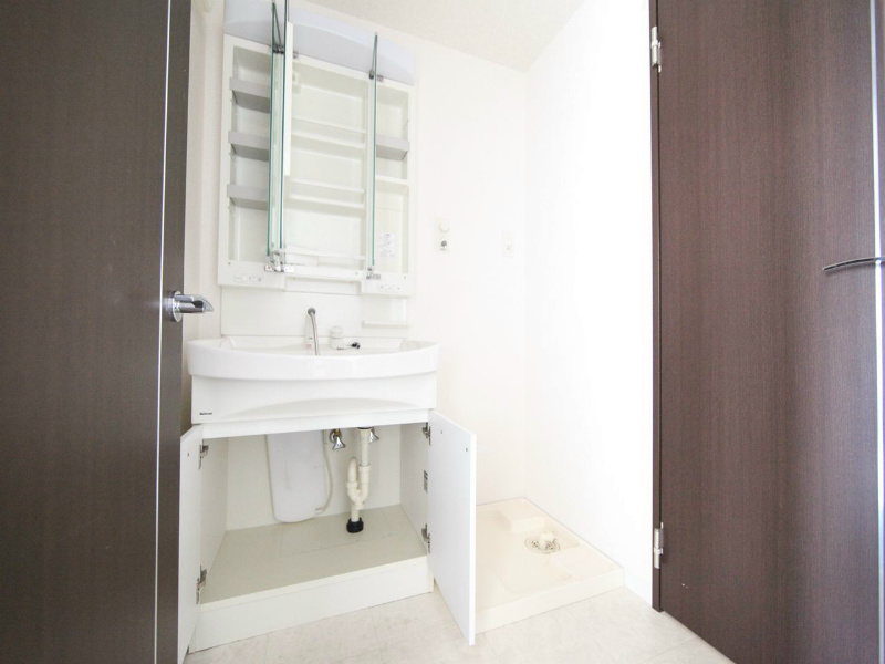 洗面設備　脱衣所　独立洗面台（シャンプードレッサー付）収納スペース有