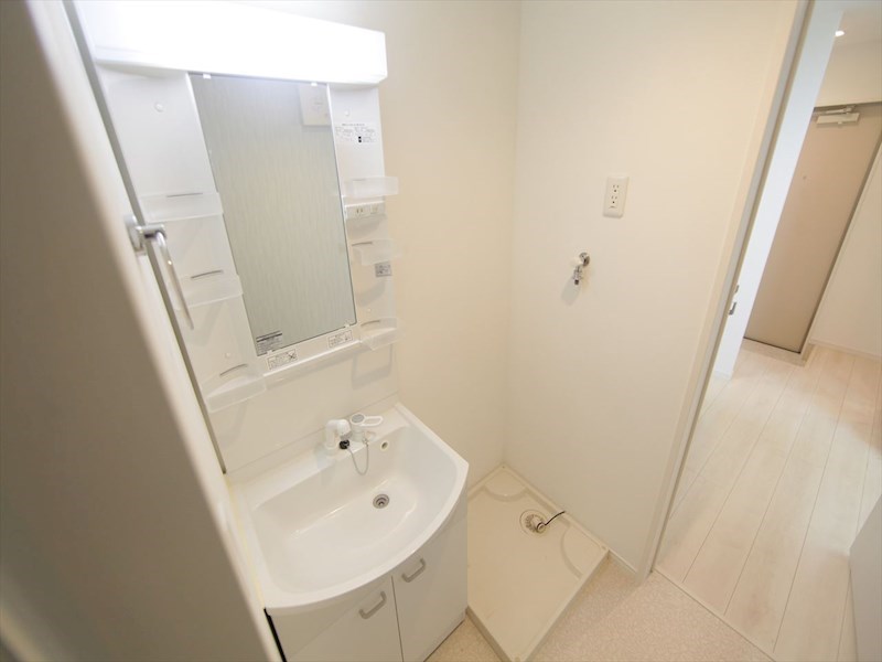 洗面設備　脱衣所　独立洗面台（シャンプードレッサー付）収納スペース有