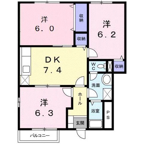 呉市焼山西のアパートの間取り