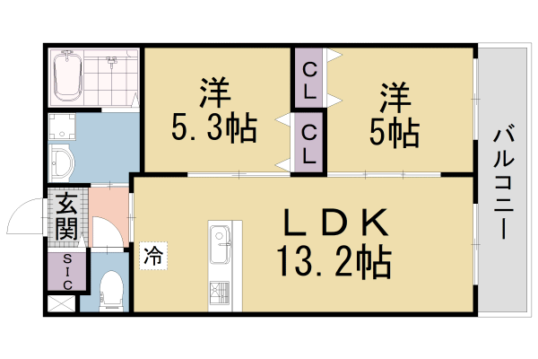 京都市山科区椥辻西浦町のマンションの間取り