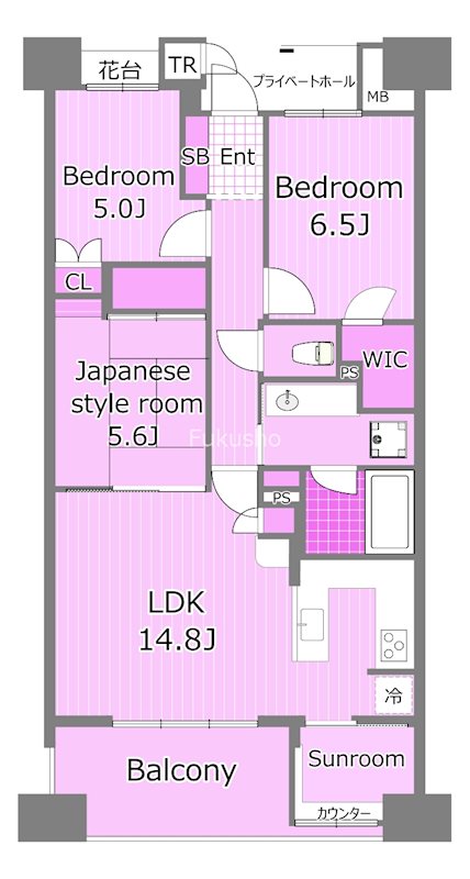 横浜市神奈川区富家町のマンションの間取り