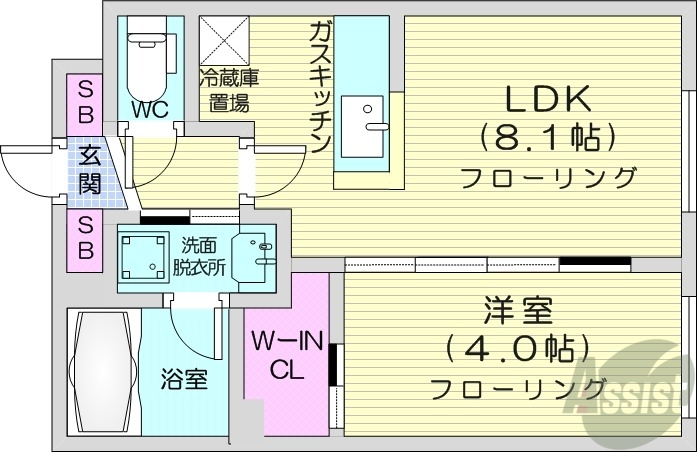 札幌市中央区南八条西のマンションの間取り