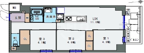 東大阪市足代北のマンションの間取り