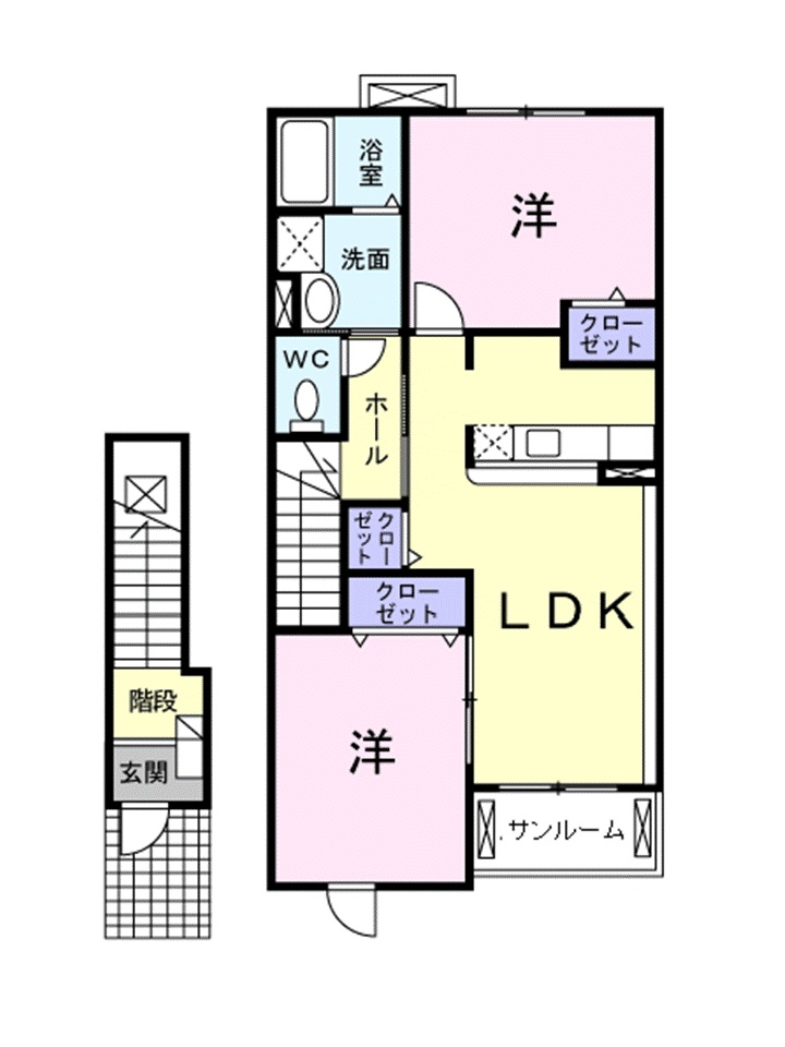 境港市夕日ヶ丘のアパートの間取り