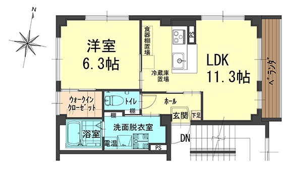 ＪＲ宇野線 大元駅 徒歩5分 3階建 築55年の間取り写真