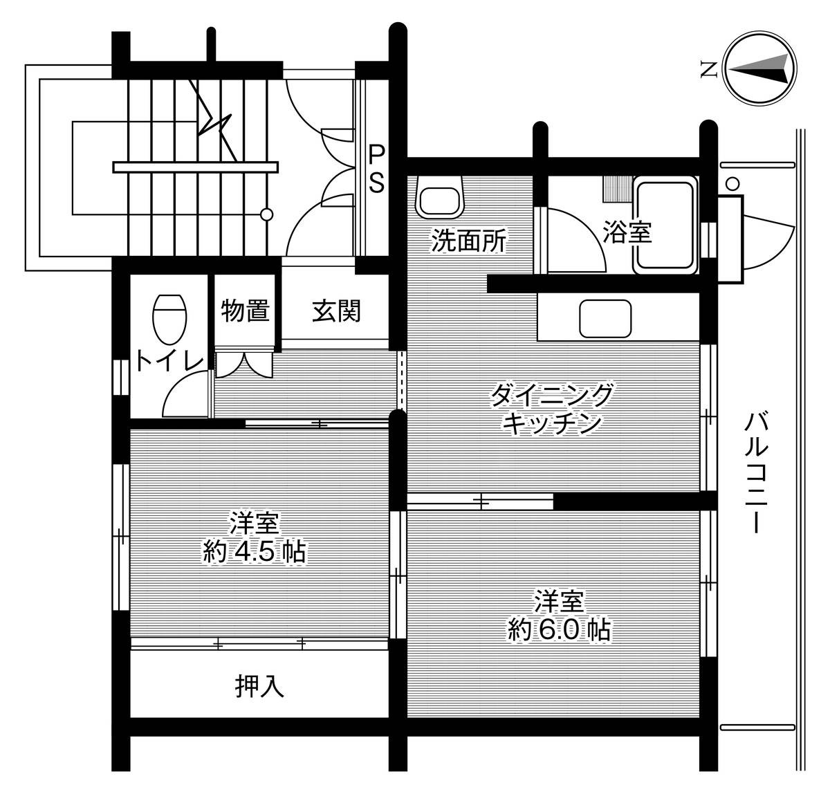 ＪＲ京葉線 検見川浜駅 徒歩16分 5階建 築54年の間取り写真
