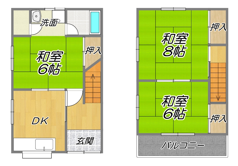陽当たり抜群 一戸建て 貸家の間取り写真