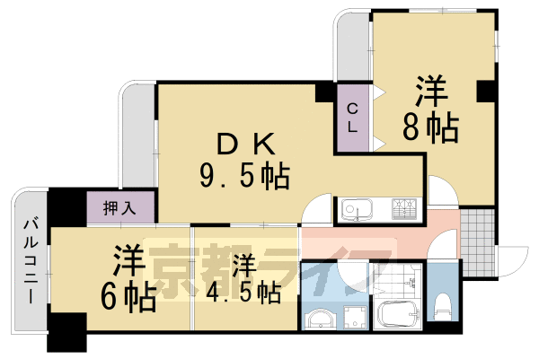 京都市西京区大枝沓掛町のマンションの間取り