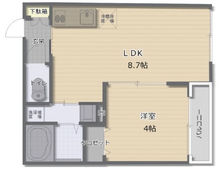 広島市東区牛田新町のアパートの間取り