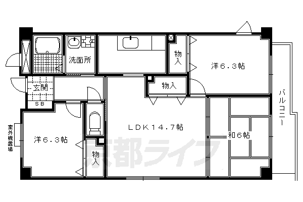 京都市北区北野東紅梅町のマンションの間取り