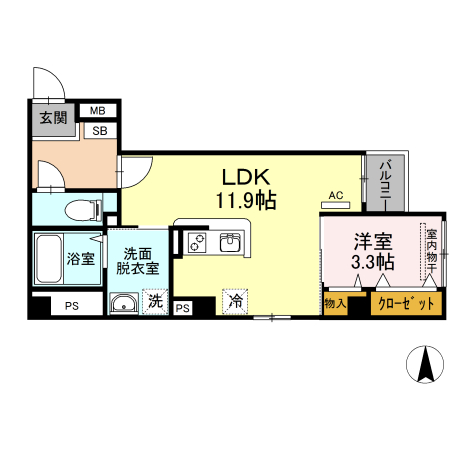 岡山市北区田町のマンションの間取り