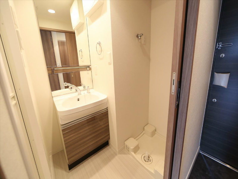 洗面設備　脱衣所　独立洗面台（シャンプードレッサー付）収納スペース有